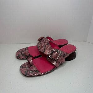 Vince Camuto Lenqua Flamingo Pink Snakeprint Silver Buckle Sandals Slide Womens